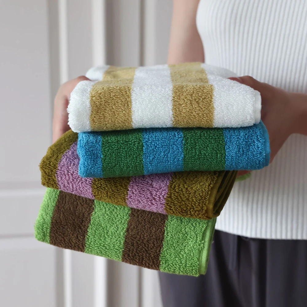 Cotton Towel Retro Striped Pure Beach Bath Absorbent Bathroom Home Hotel Outdoor