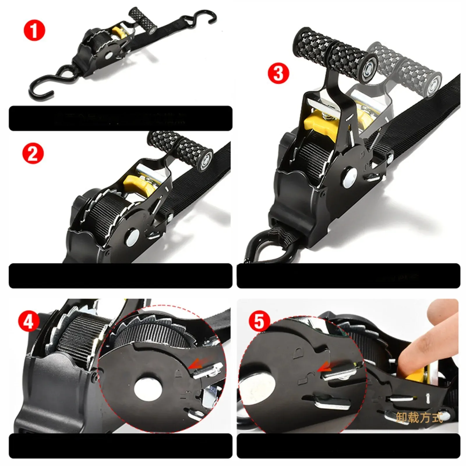 Motorcycle Heavy-Duty Retractable Tie-Down Straps with S Hook Tensioner