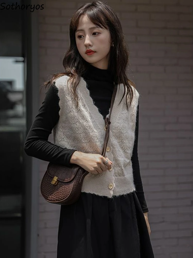 

Sweater Vests Women Retro Design Leisure Comfortable Korean Style Solid Elegant Trendy Autumn New Simple Ladies All-match Casual