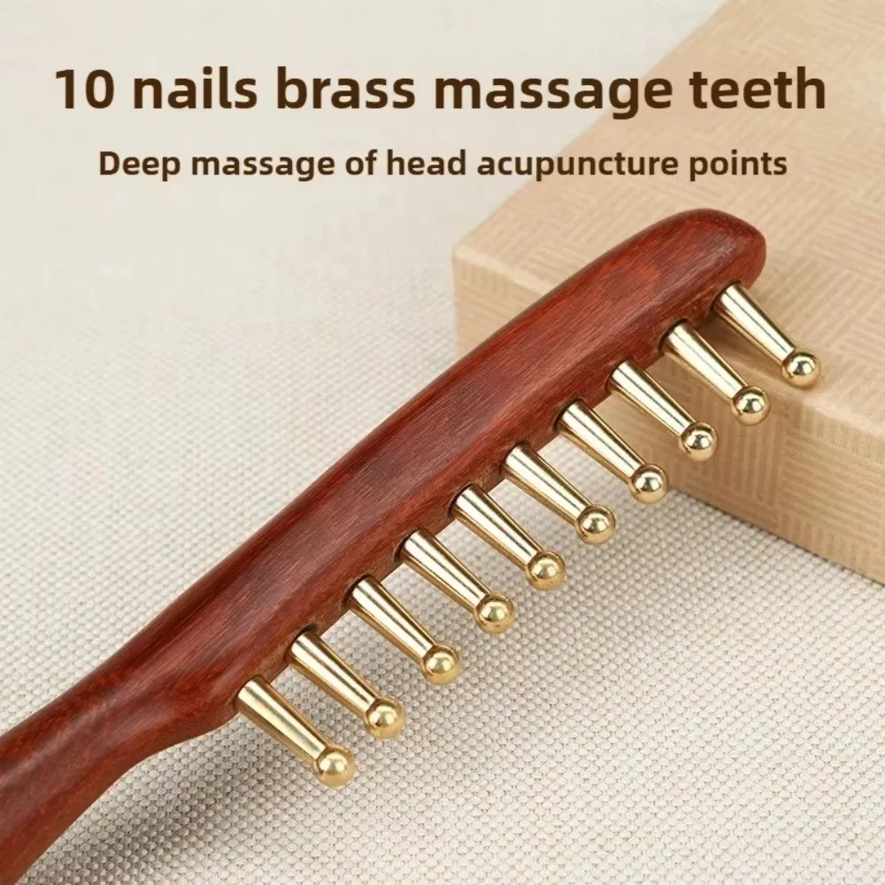 Durable Scalp Relax Tools Head Meridians Massage Comb Copper Needling Guasha Meridians Comb Long Hair Wooden Head Meridian Comb