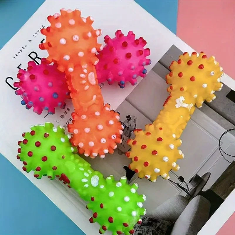 1PC/2PCS/3PCS Dog Voice Grinding Toy, Teeth Cleaning Small Pointed Cone-shaped Dumbbell Toy, Squeaking Pet Rubber Toy