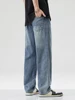 New Men's Cotton Fashion Wide Legs Jeans Y2K Spring Autumn High Street Trendy Casual Baggy Straight Fit Denim Trousers Blue 6