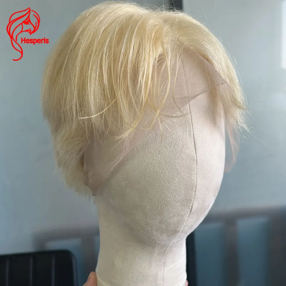 Hesperis #613 Short Bob Males Human Hair Full Lace Wigs Pixie Cut Brazilian Virgin Human Hair Men's Wigs Blonde Cut Lace Male
