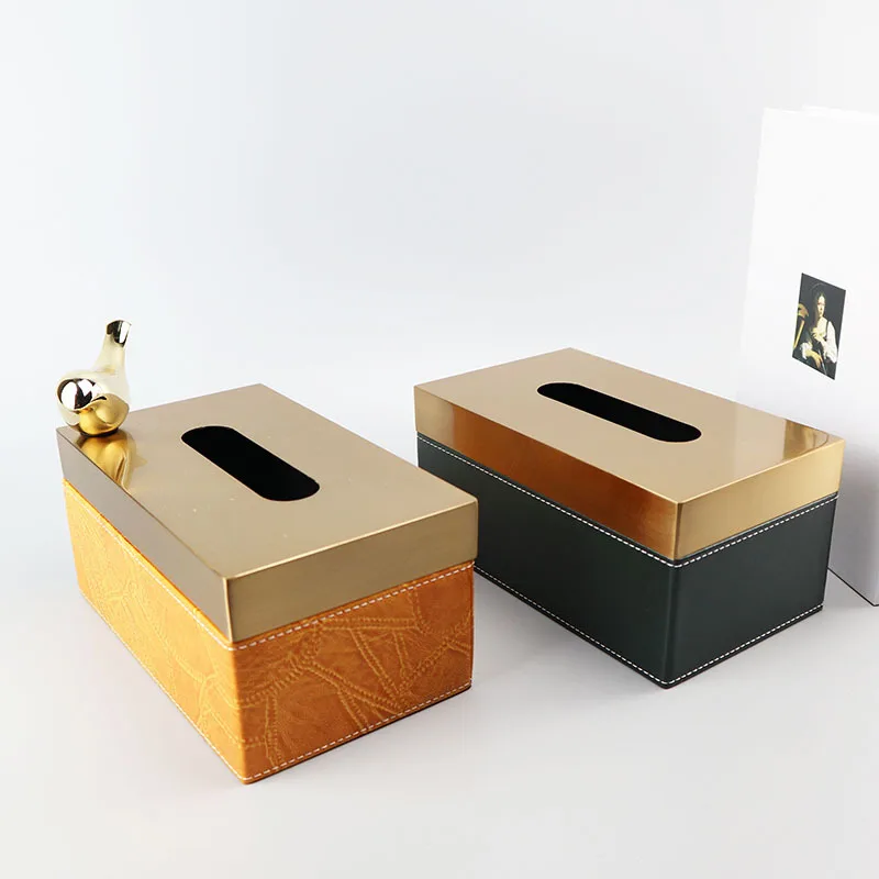 High-end Fashion Lleather Metal Stainless Steel Draw Type Tissue Box Household Living Room Kitchen Restaurant Hotel Draw Box 4