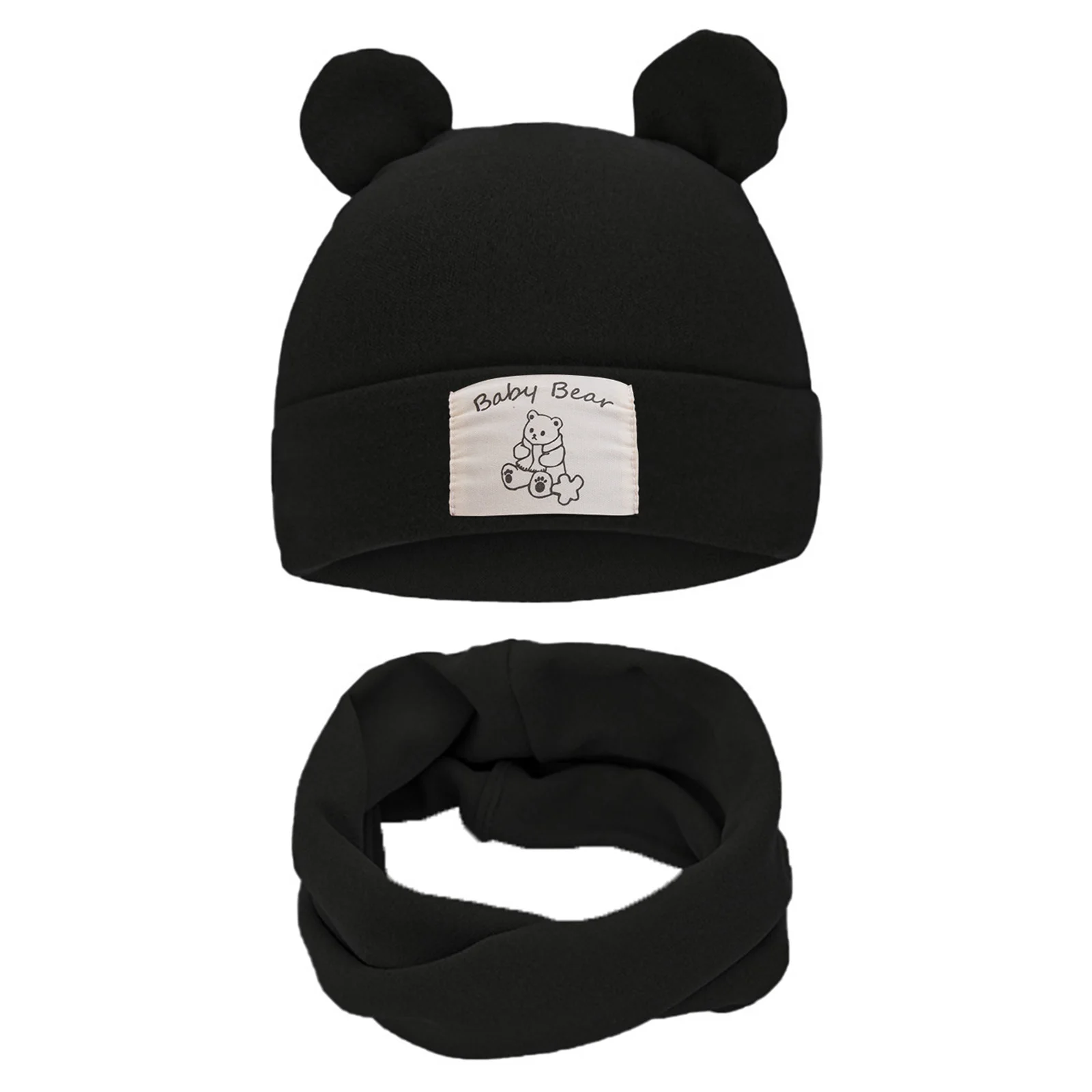 2Pcs/Set Baby Boys Turban Hats Scarf Faux Cashmere Label Caps Beanies Infant Autumn Winter Bonnets Kids Headwear Headwraps