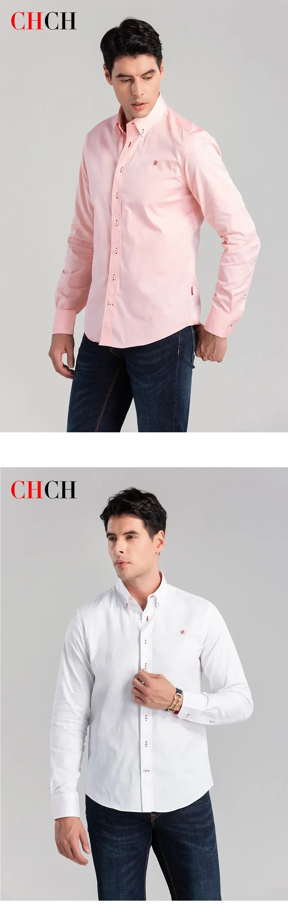Description Picture 3 of itemNew Fashion 100% Cotton Long Sleeve Shirt Solid Slim Fit Male Social Casual Business Shirts High Quality