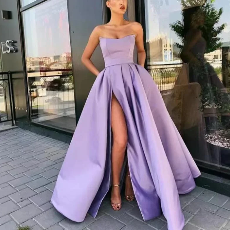 Wedding Dresses Evening Dresses Strapless Side Slit Long Evening Dress For Wedding And Important Occasions European American Foreign Trade Gown