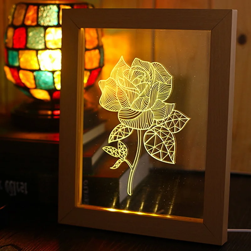 3d Photo Frame Illuminative Led Night Light Wooden Flower Desktop Decorative Usb Lamp For Bedroom Art Decor Christmas Gifts 3d photo frame illuminative led night light wooden flower desktop decorative usb lamp for bedroom art decor christmas gifts