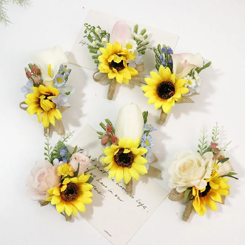 Boutonniere And Wrist Corsag Sunflower Rose Tulip Horseshoe Lily Simulation Flower Guest Wrist Flower 399 mini tulip simulation flower wedding fake flower home decoration flower simulation plant feel tulip home accessories