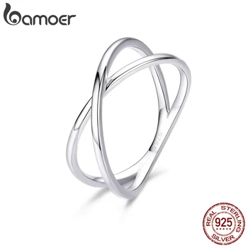 BAMOER 14K Gold Plated X Ring Dainty Minimalist 925 Sterling Silver Cross Ring for Women Promise Jewelry 2 Colors SCR543