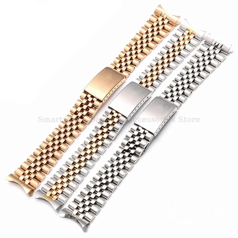 Elegant Stainless Steel Curved End Metal Watch Strap Bracelet