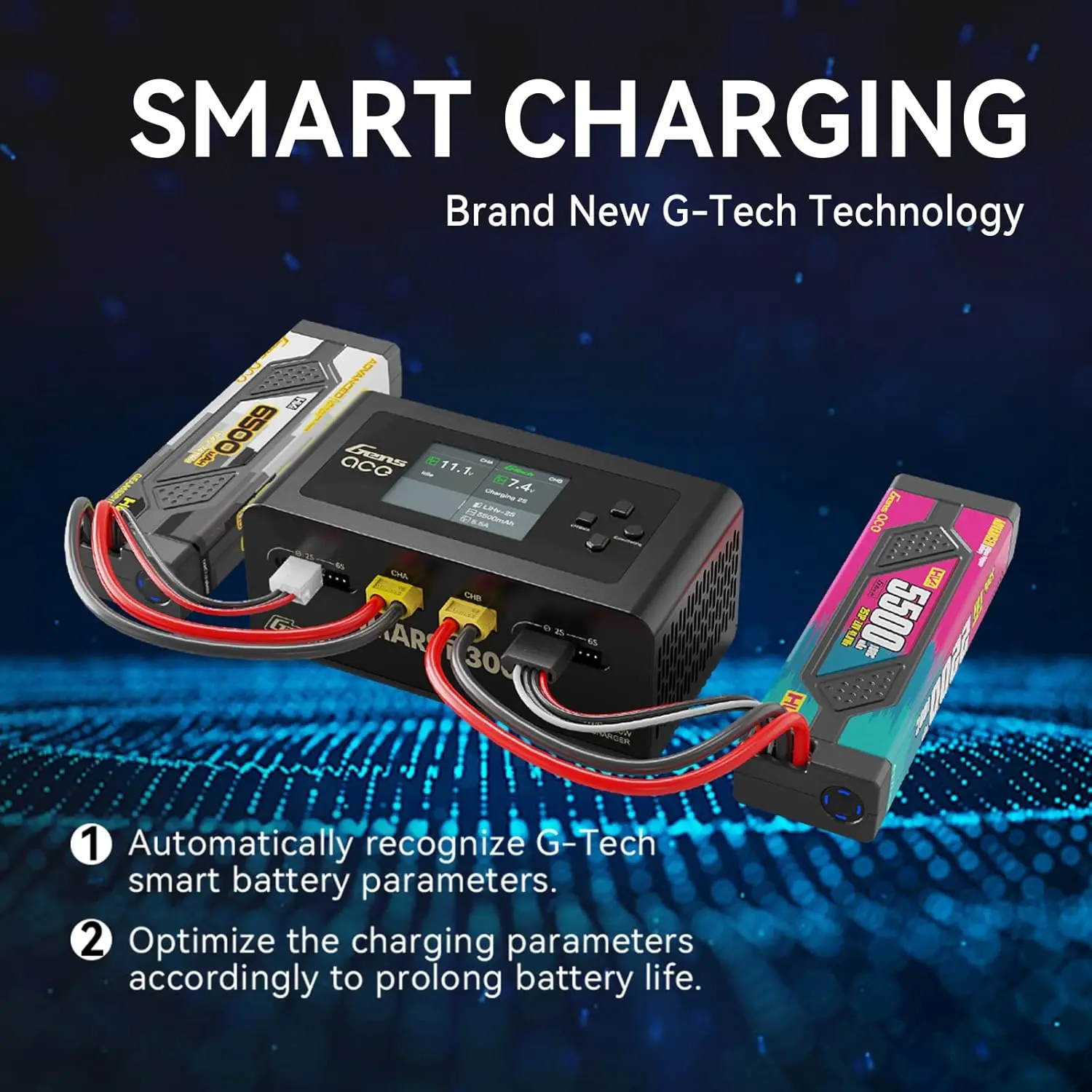 Lipo Battery Charger IMARS D300 G-Tech Series Smart Dual Lipo Charger 16A AC 300W DC 700W Lipo Charger（Black）