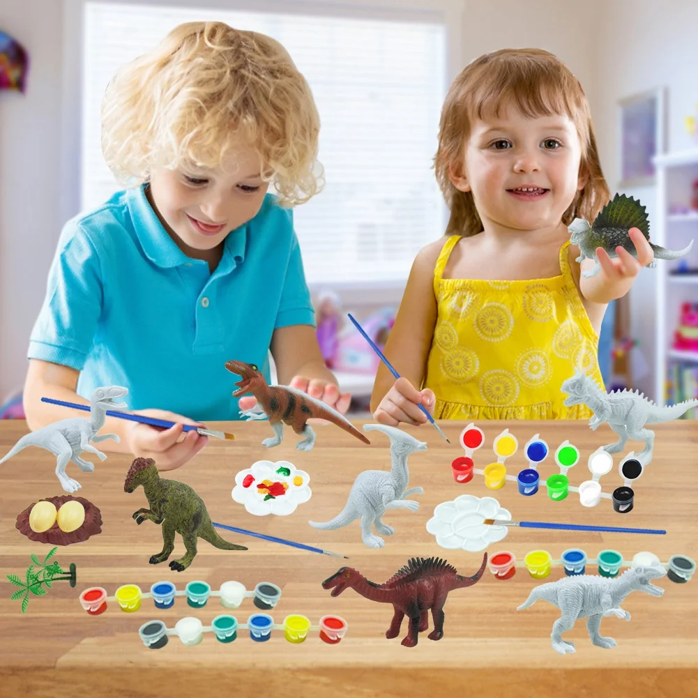 Baby-43PCS DIY 페인트 공룡 흰색 빈 모델 손 그림 공룡 낙서 게임 패드