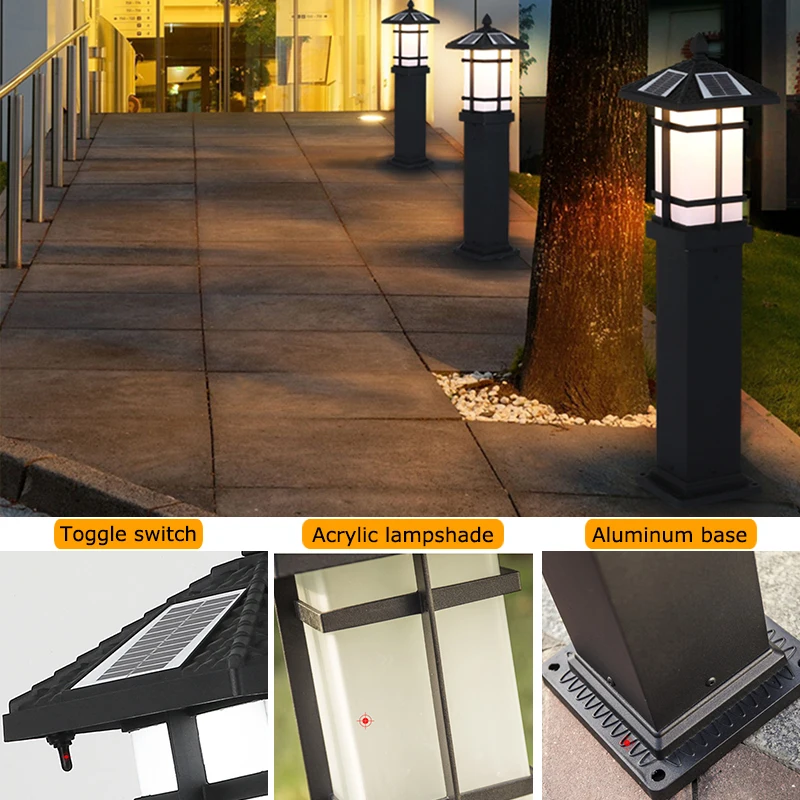Solar Powered Pathway Lamp Industrial Retro Aluminum Waterproof Landscape Lighting for Yard Lawn Patio Driveway Sidewalk Walkway 6
