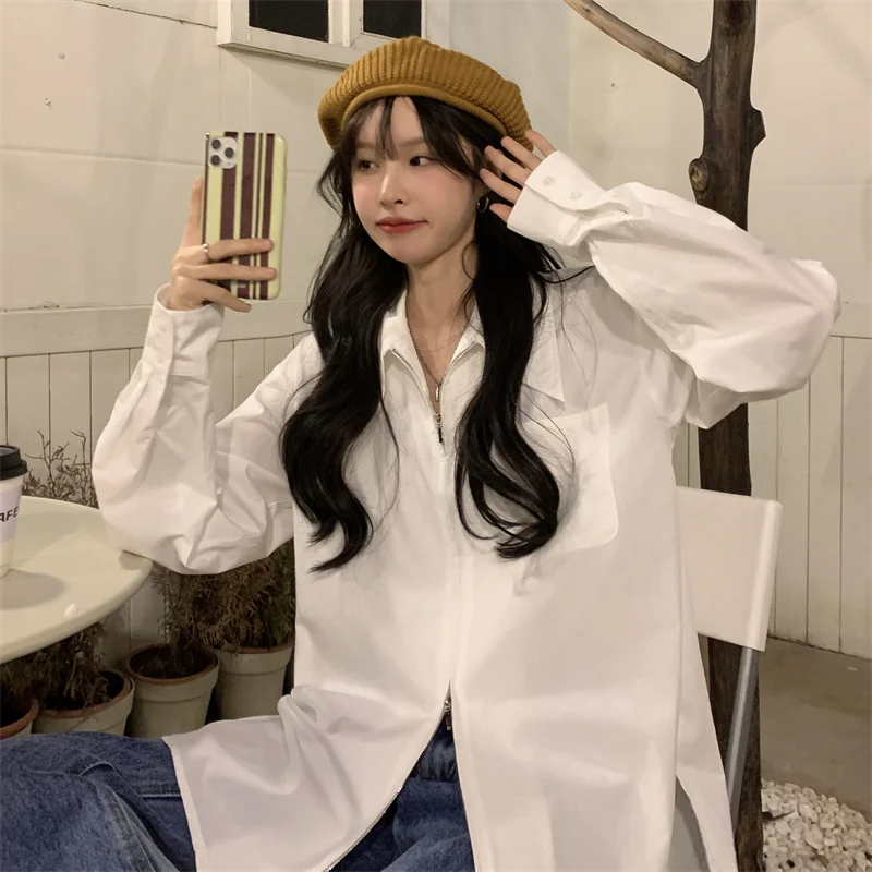 Leggings Shirt Inside Female Early Spring 2023 Design Sense Niche Senior Sense Loose Everything Long-Sleeved Blouse White Shirt