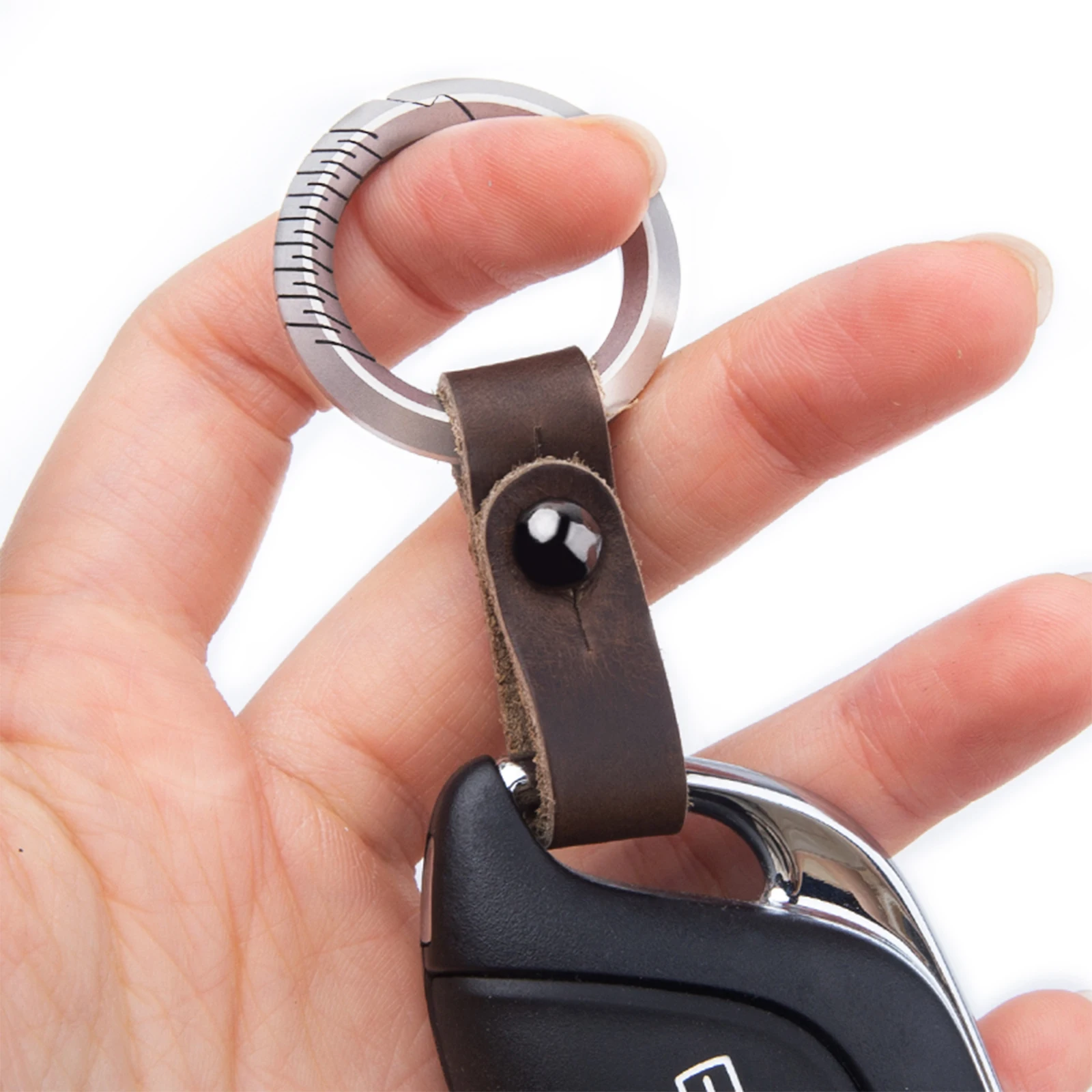 Titanium Alloy Cowhide Car Key Chain Connector Highend Male Creative