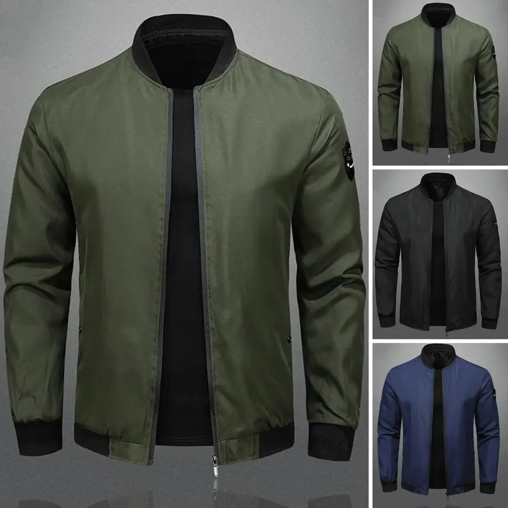 

Regular Fit Coat Stylish Men's Stand Collar Jacket with Zipper Closure Pockets Casual Spring/fall Coat for Breathable Comfort