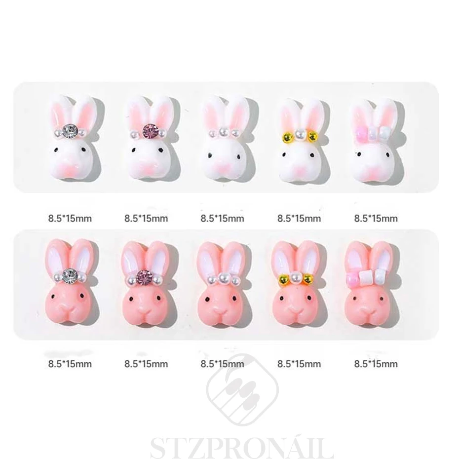Cute Bunny Nail Charms Kawaii Cartoon Rabbit Manicure Gems Acrylic Flat Back Jewelry DIY Decoration Nail Art Accessories