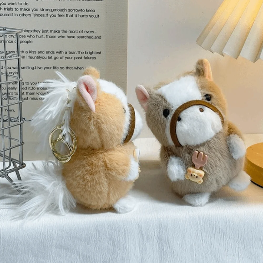 Funny Cute Mini Horse Keychain Lifelike Fluffy Texture Year of The Horse Year of Horse Soft Horse Pendant Chinese New Year