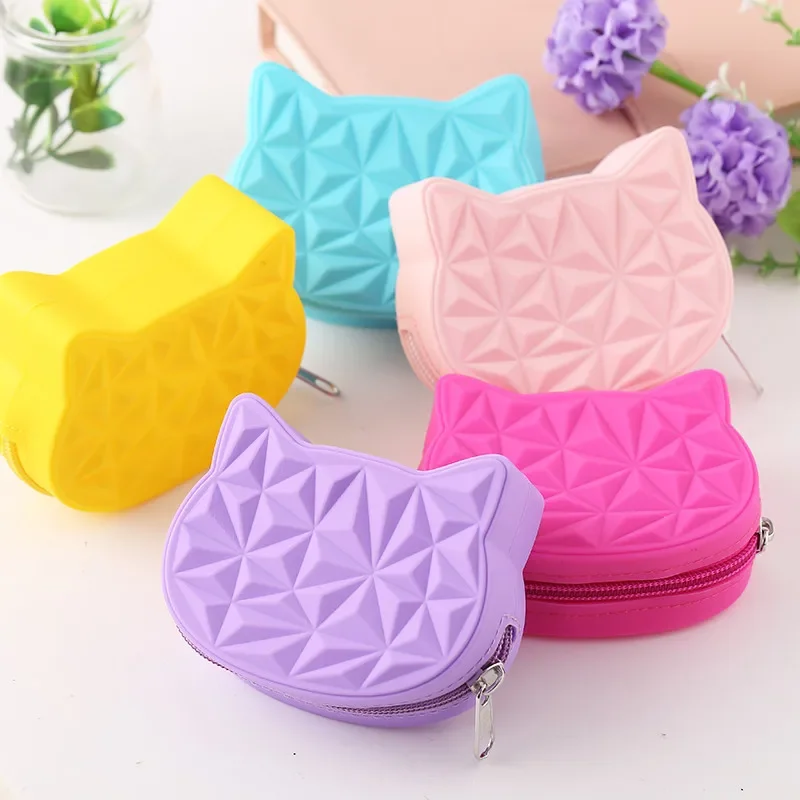 New Brand Cute Cat Women Silicone Short Wallet Girls Mini Coin Purse Key Wallet for Female Daily Clutch Purse Headset Bags