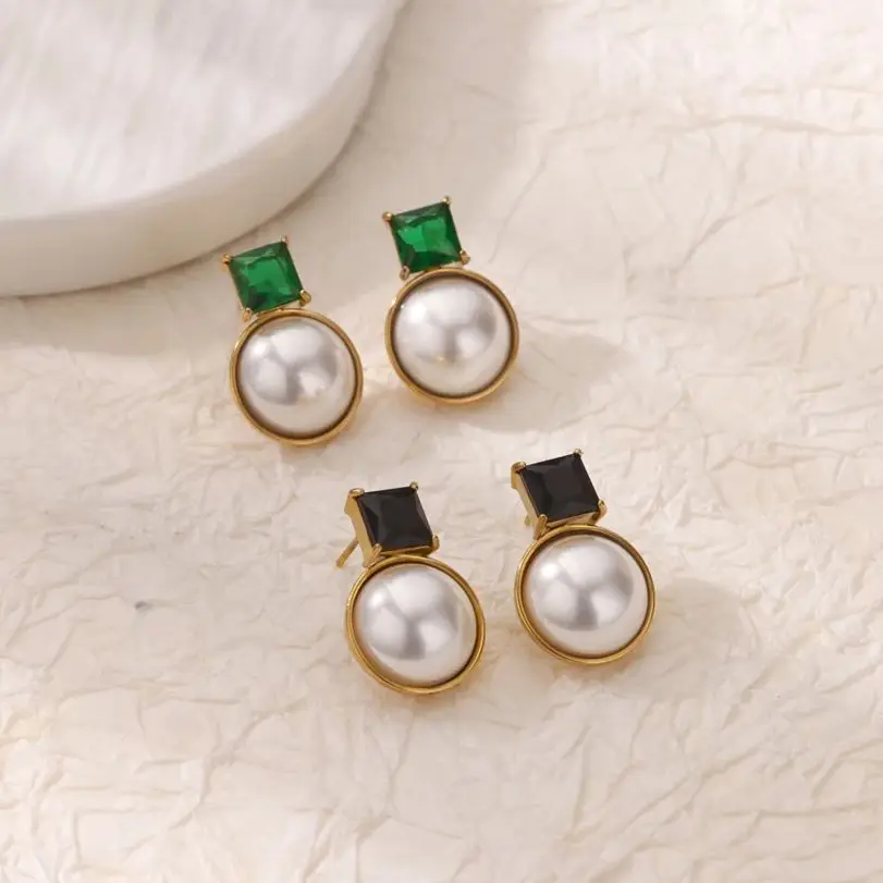Zircon Pearl Artificial Round Earrings For Women