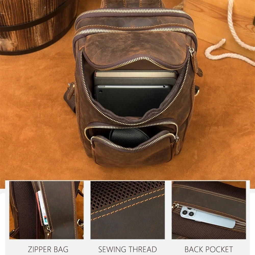 Genuine Leather Chest Bag for Men Outdoor Travel