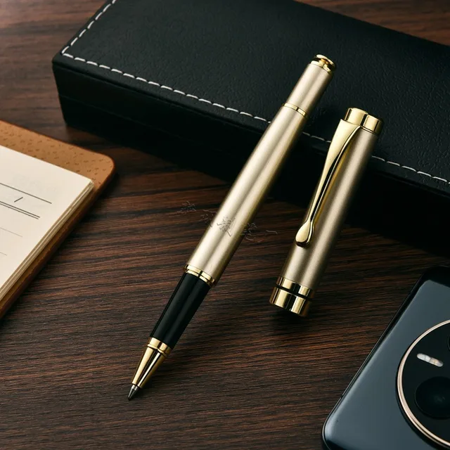 Penna a sfera in metallo direzionale Strumento di scrittura premium Set regalo aziendale Ricarica di inchiostro liscio Materiale scolastico per ufficio di lusso Cancelleria 4