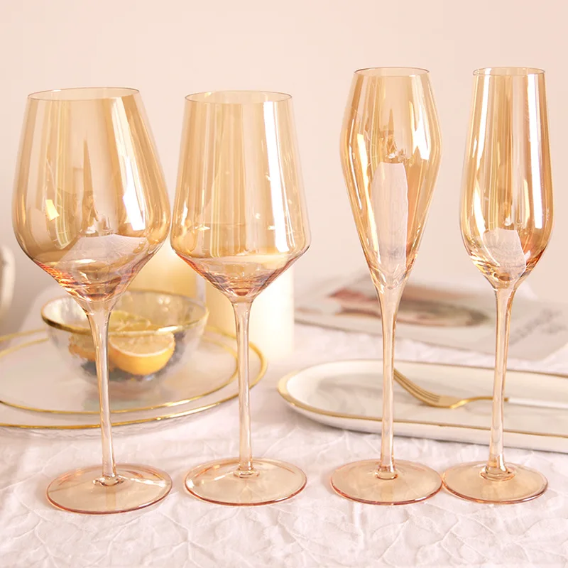 Amber Red Wine Glass Artwork Ultra-Thin Crystal Burgundy Bordeaux Goblet Big Belly Tasting Cup Wedding Party Champagne Flute Cup