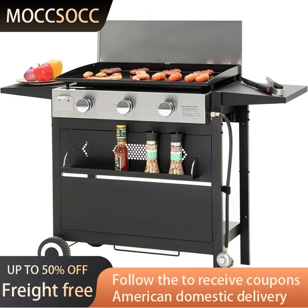 

Portable Outdoor Barbecue Grill Camping Kitchen Accessory 36-Inch Flat Top Grill With Ceramic Coated Cast Iron Griddle 33 Food