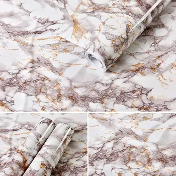 สติกเกอร์หินอ่อนห้องครัวฟิล์มกันน้ํามันเตากันน้ําความชื้น Self-Adhesive วอลล์เปเปอร์เคาน์เตอร์ตู้ Renovation กระเบื้อง 26