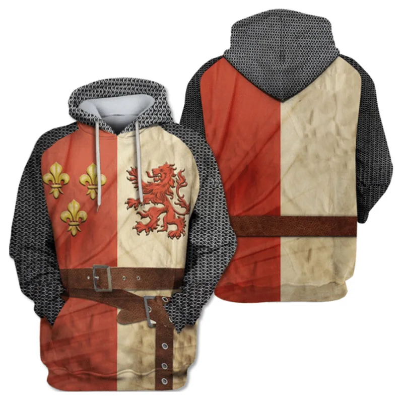 

2024 Classic Heraldic Lion Hoodies 3D Templar Cross printed Men Women Sweatshirt Fashion Cool Red Cross Knight Cosplay Clothing