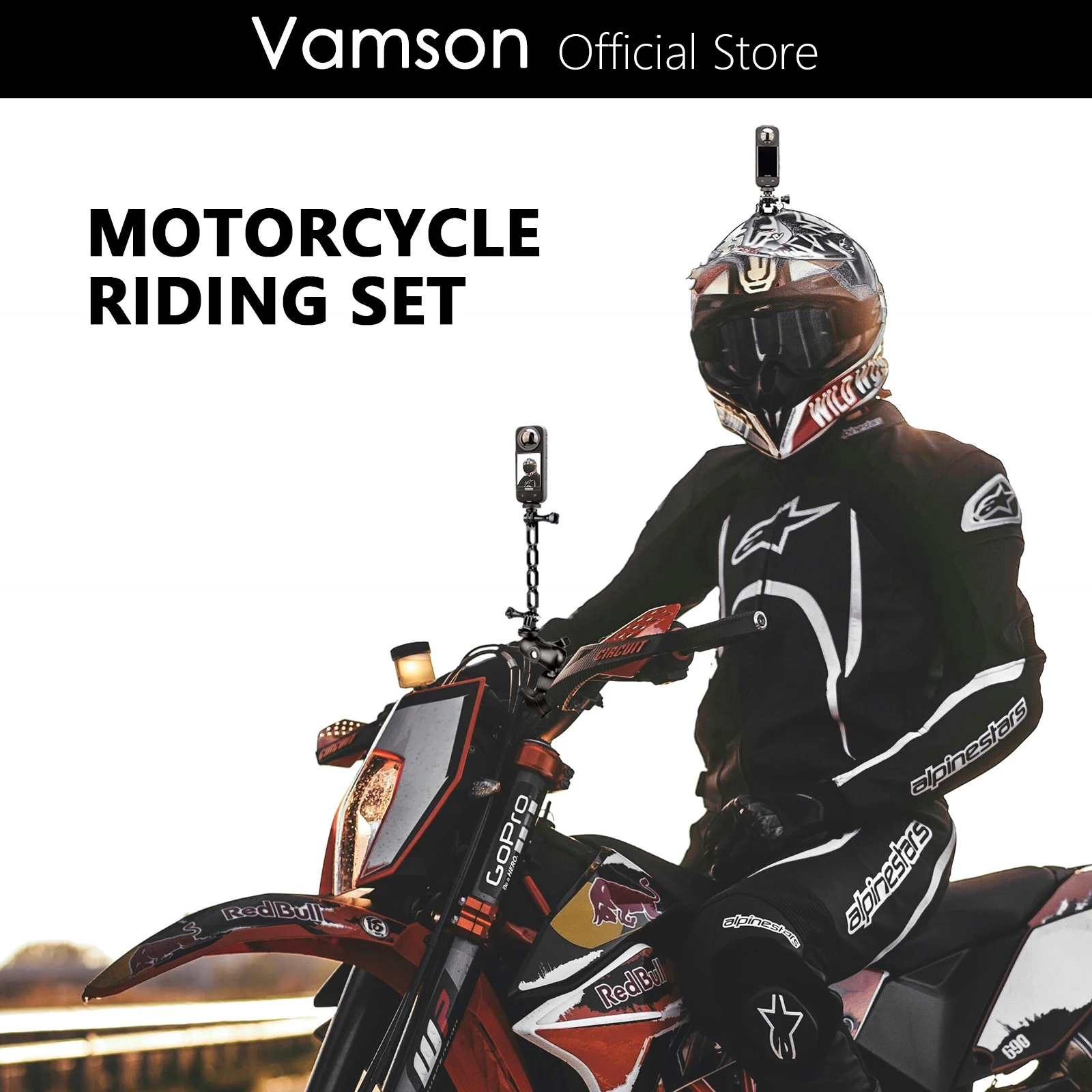 Vamson Acessórios da Motocicleta Kit de Montagem para Insta360 x3 um x2 rs para Gopro Hero 11 10 Incluindo Liga Alumínio Braço Extensão