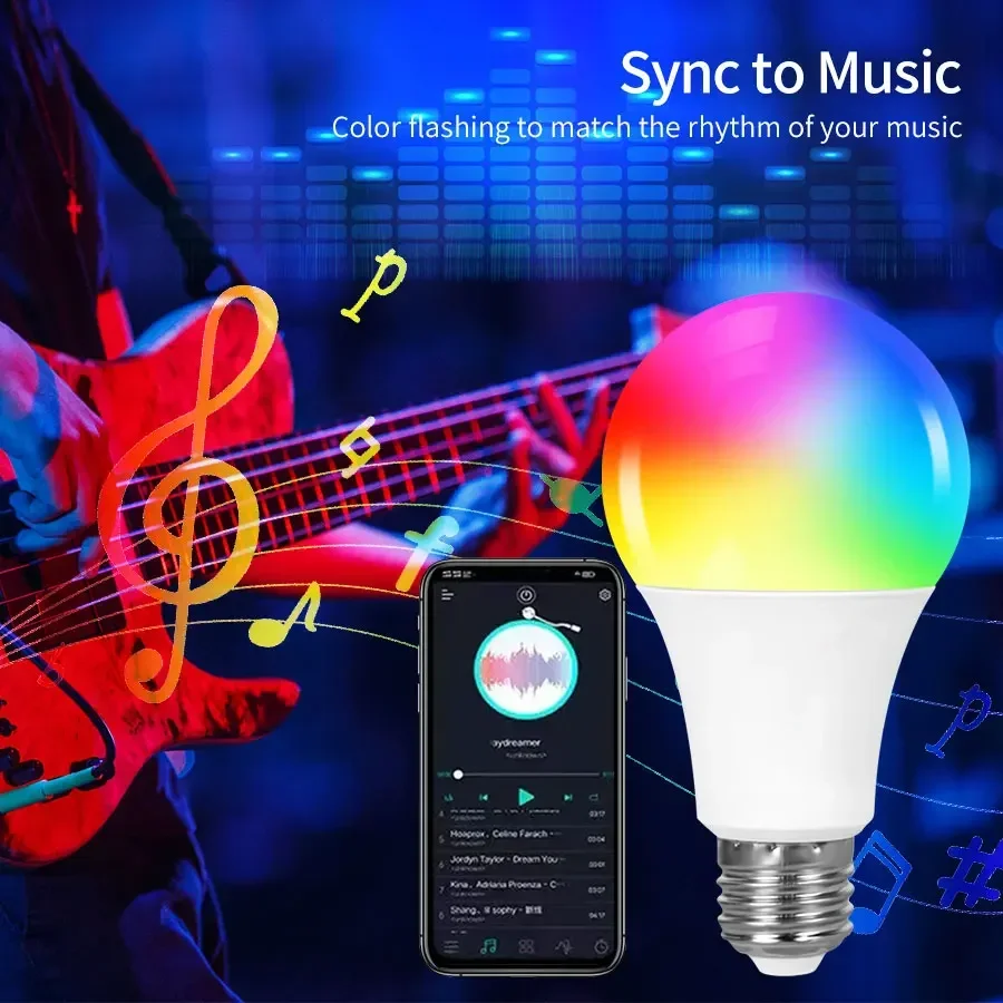 Tuya Bluetooth Smart Led Light Bulb E27 Dimmable Smart Bulb 9W RGB SmartLife APP Control Smart Lamp with Remote Led Lighting