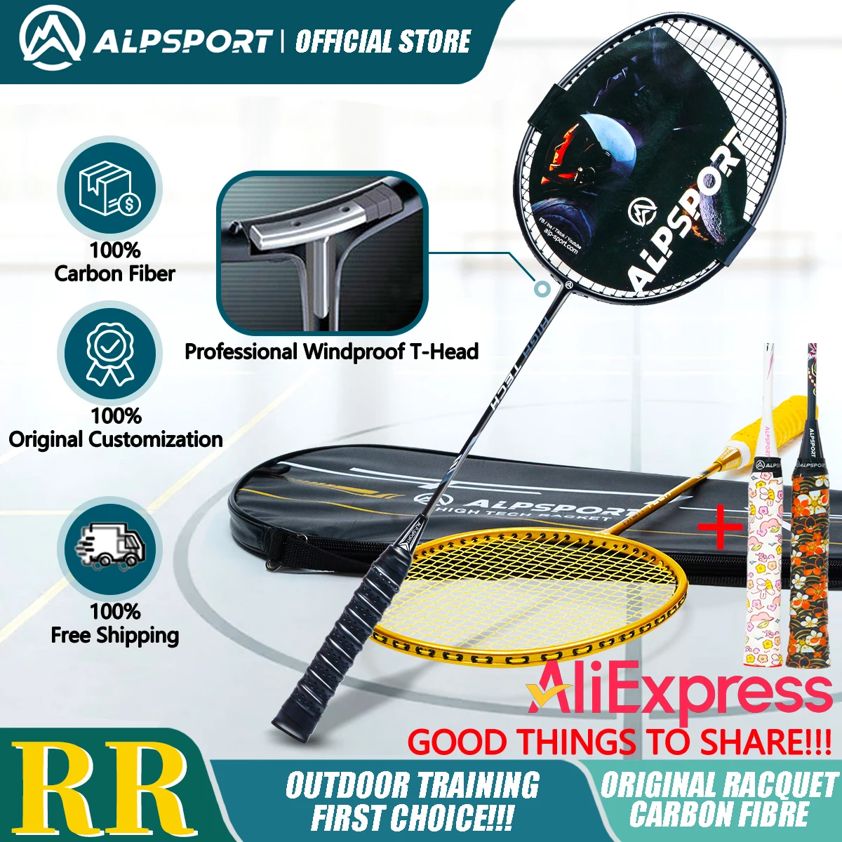 【新品未使用】4U バドミントンラケット ALP アルプ RR プロ 4U 2 ピース/ロット 攻守兼用のバッグ付きプロ