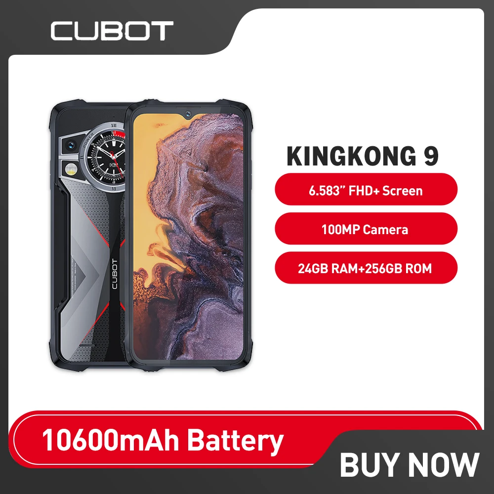 Cubot KingKong 9 Smartphone Rugged Phone 6.583" FHD+ Helio G99 Android 13 24GB RAM+256GB ROM 10600mAh Battery 100MP NFC cubot kingkong 8 rugged smartphone 6 52 inch 12gb ram 6 6gb 256gb rom mobile phone 16mp 48mp 10600mah android 13 cellphone nfc