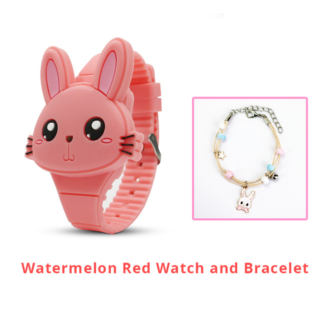 Rabbit Girls Watches with Bracelet Flip Cover Rubber Led Digital Kids Watch Child Clock Relogio Infantil Menino