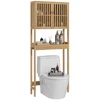 HOMCOM Bamboo Over the Toilet  Cabinet, Over Toilet Bathroom Organizer with Slatted Doors, Adjustable Shelf and Open Shelf, Natu 1