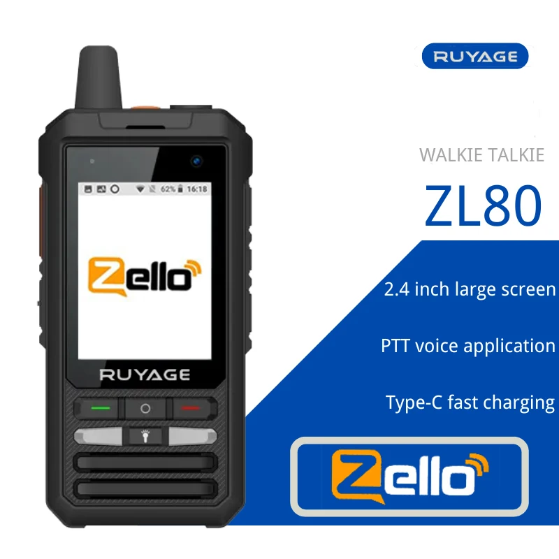 Ruyage ZL80 Walkie Talkie Phone Zello APP 4G Network 100 Miles Long Range Handheld Smartphone WiFi Camera GPS Screen Android