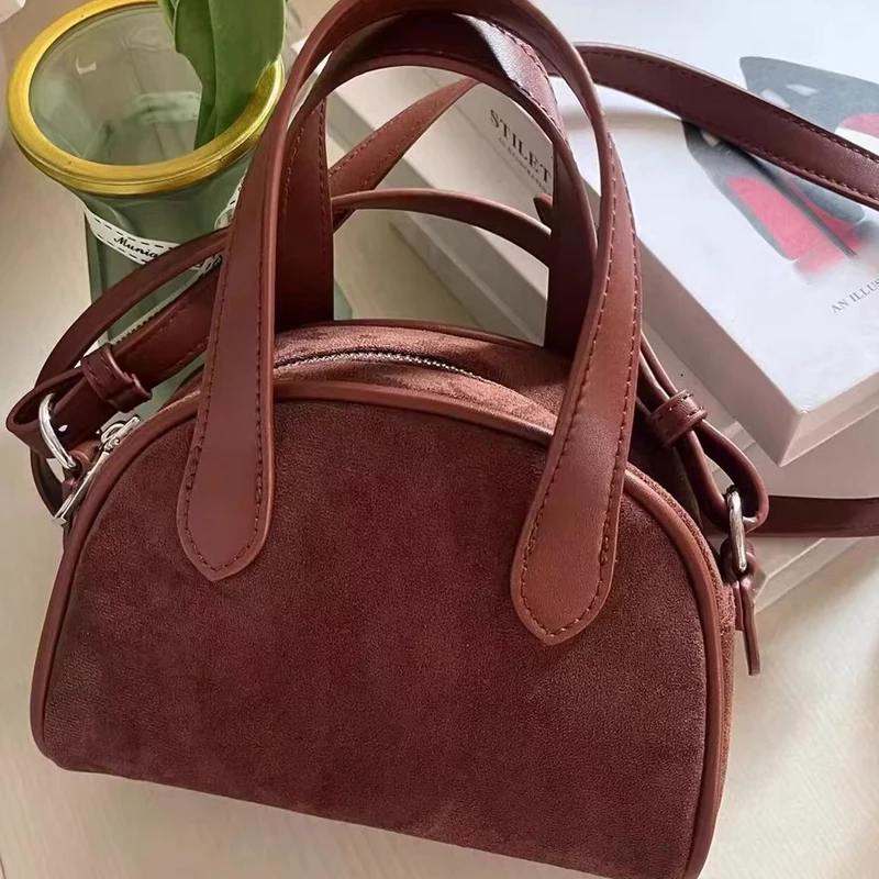 

Korean Faux Suede Mini Bags For Women Luxury Designer Handbag And Purses 2023 New In Vintage Top Handle Shoulder Crossbody Shell