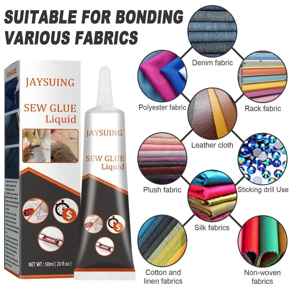 Cloth Repair Sew Glue 50ml, Instant Sew Glue Bonding Liquid, Quick