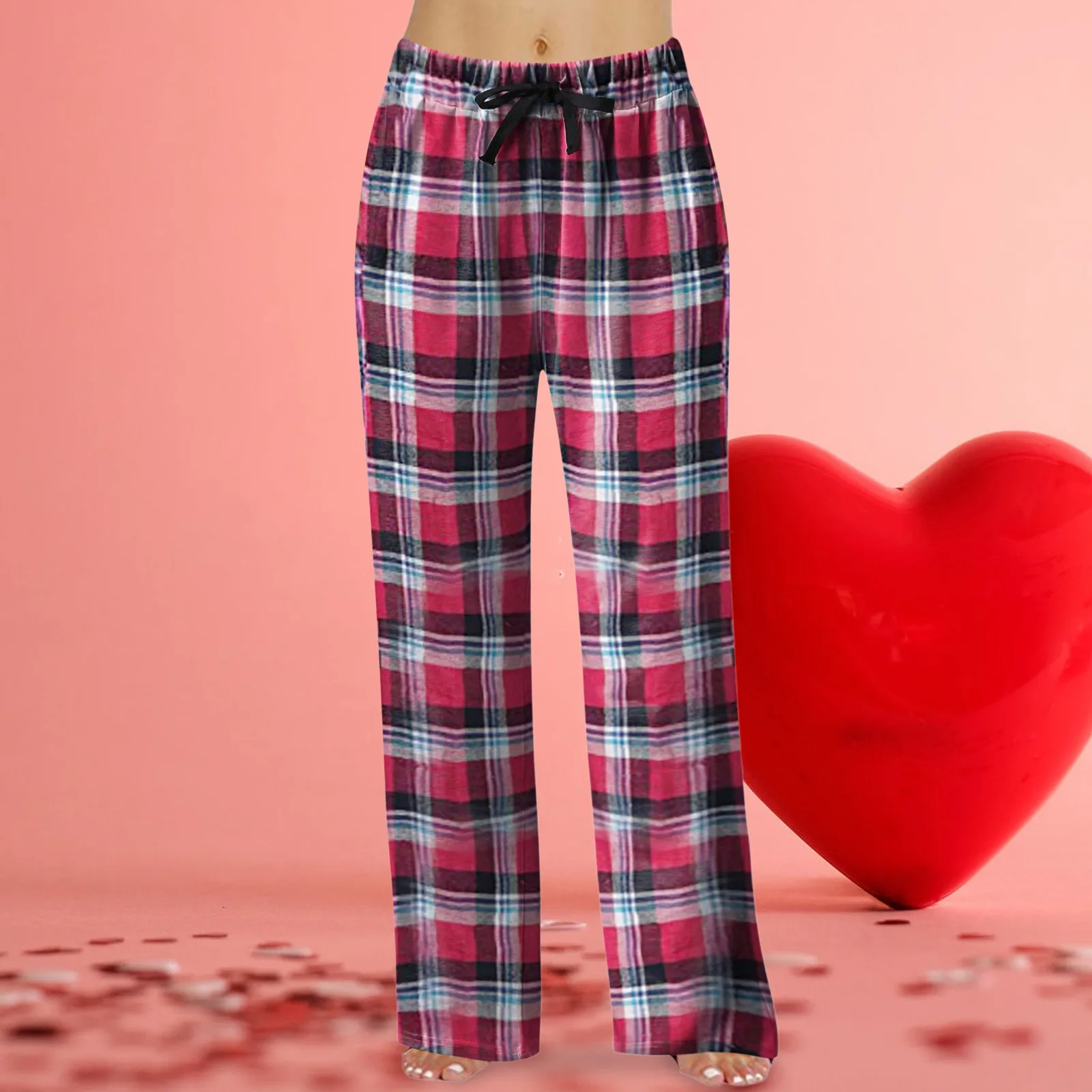 

Women'S Red Plaid Sweatpants Spring Fashion Casual Cotton Clothes Outside Pajamas Home Pants Jersey Pocket Navidad Pants Leisure