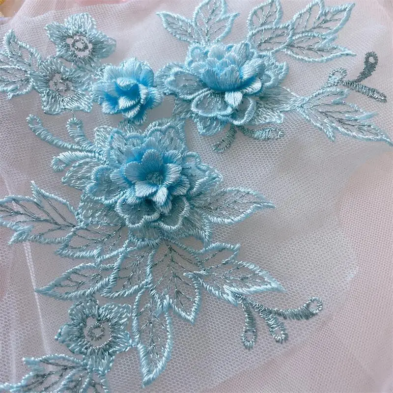 3D Wedding Dress Lace Applique 10Pieces/5Pair DIY Craft Flower Patch Garment Auxiliary Material Gold Blue Patch RS0446 lace fabric lace garment accessories sewing patches lace sewing supplies lace decoration lace accessories lace sewing accessories clothing accessories
