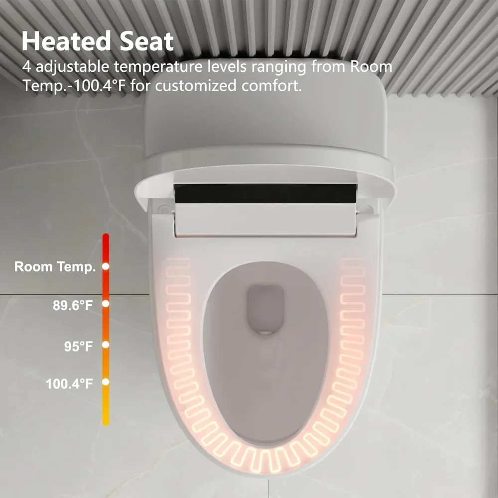 Smart Toilet with 1.28GPF Auto Flush Heated Seat，Toilet with Foot Kick Operation Night Light，One Piece Tankless Toilet 3