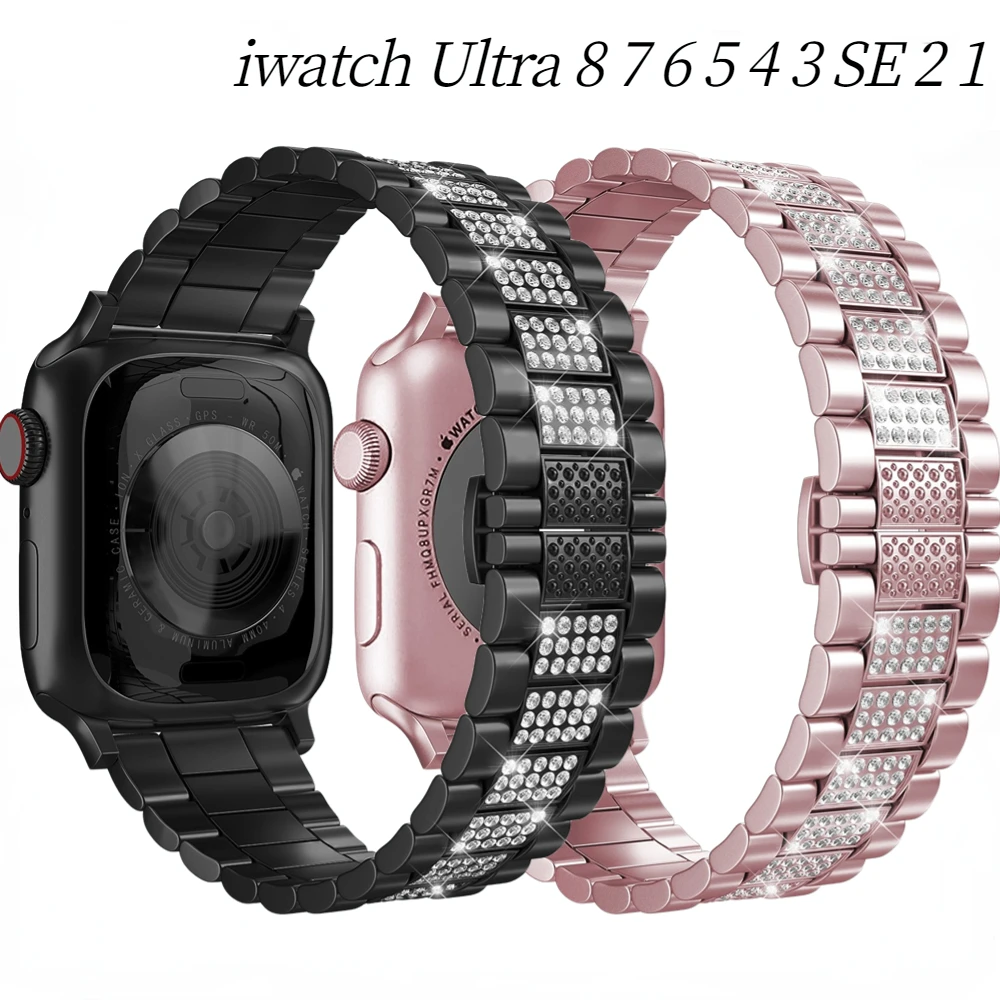 

Diamand strap for Apple watch Ultra 8 7 6 5 4 SE Metal Stainless Steel Bracelet for iWatch Series 45mm 41mm 49mm 44 40mm 42 38mm