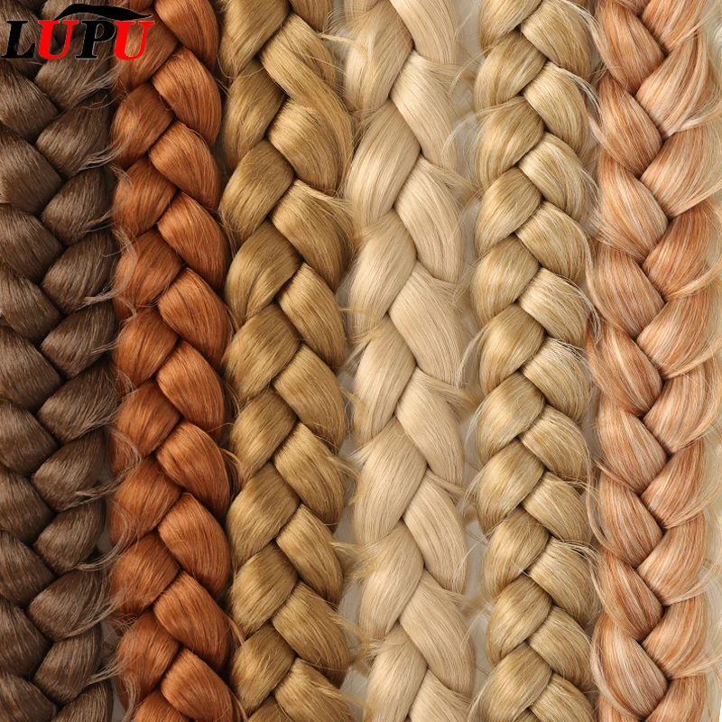 LUPU 2PCS Braided Long Ponytail Extensions With Elastic Band Hair Synthetic Fiber 24Inch Blonde Braids PonyTail Hair Accessories