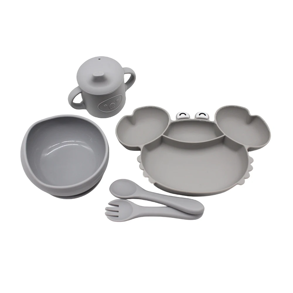 Baby Tableware Set Crab Compartment Plate with Silicone Easy to Wash Boilable Sterilized Baby Eating Training Tableware Set 4