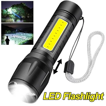 휴대용 미니 LED 손전등, USB 충전식 줌 토치, 강한 빛, 야외 캠핑 Cob 램프, 방수 손전등, 3 가지 모드