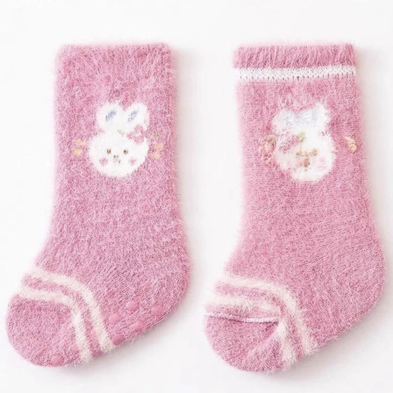 3 Pairs Winter Thicken Baby Socks Cute Rabbit Bear Plush Middle Tube Socks For Newborn Warm Boy Girl Long Socks