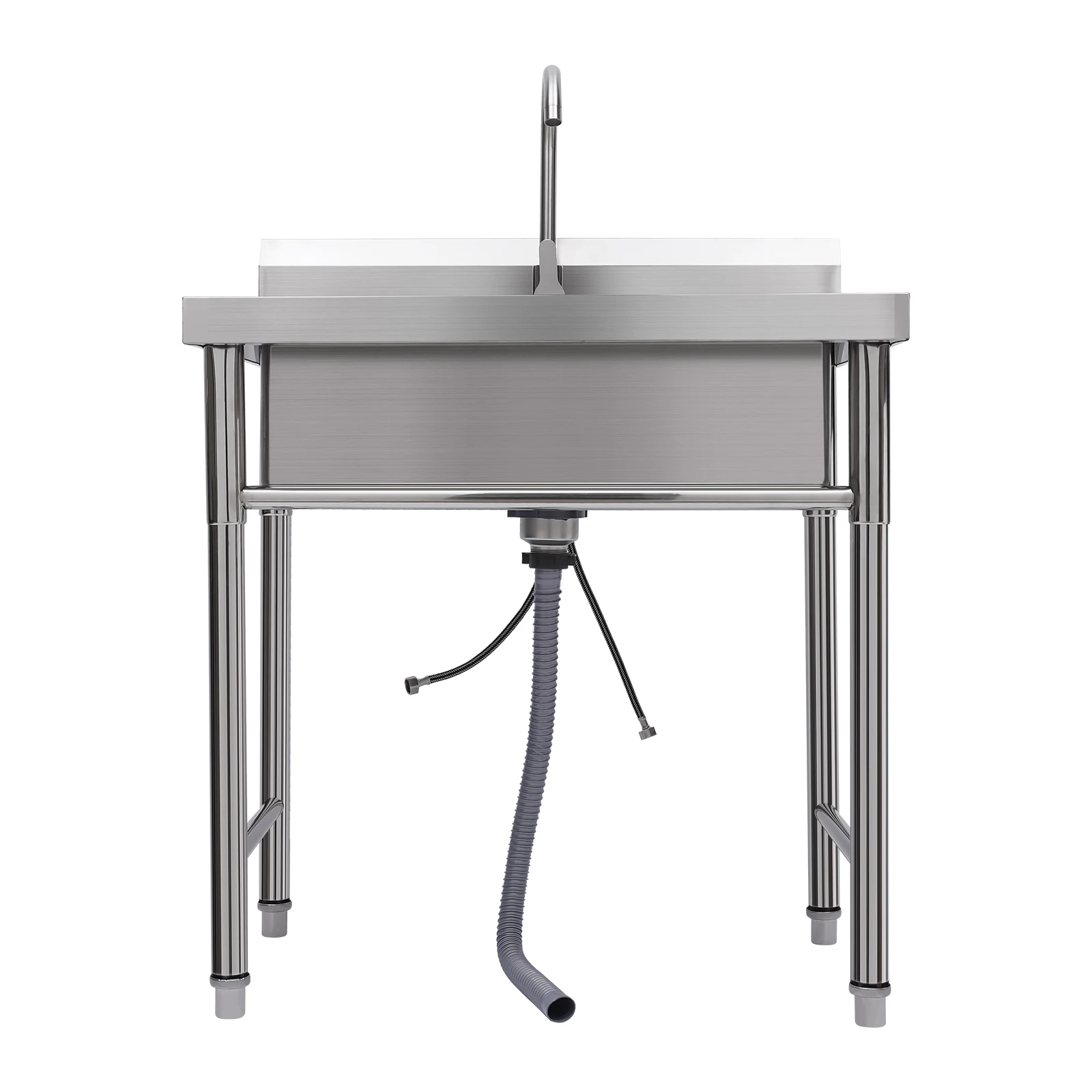 25.6x16.14x9.05 inch Freestanding Stainless Steel Commercial Sink with Single Bowl, for Garage Bar Restaurant 2