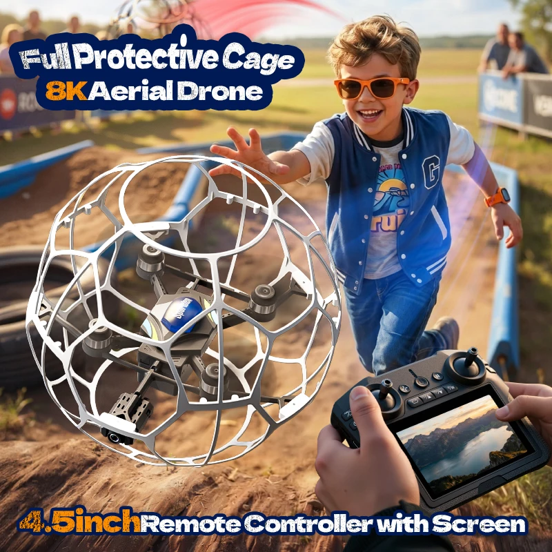 Drone V51 avec caméra FPV HD, protection 3D, pour enfants